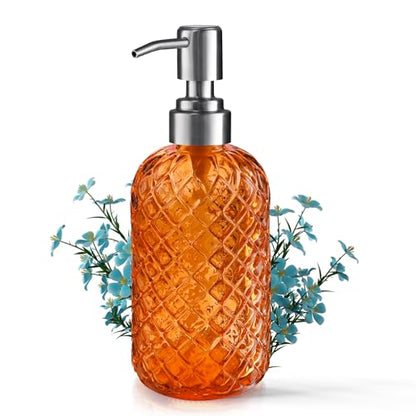 Kaishun 14 OZ Refillable Glass Soap Dispenser for Hand Soap & Lotion,Orange - color: Orange