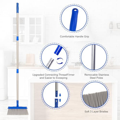 Broom - 52-Inch Adjustable Long Handle Broom, Multi-Scene Indoor Cleaning Tool for Hardwood Floors, Tiles, Kitchens, Offices, Courtyards, Lobbies, Patios.