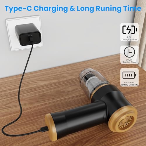 Mini Vacuum Cleaner for,2 in 1 Keyboard Vacuum Cleaner Wireless Handheld,Car Vacuum with Brushless Motor High Power 120W Rechargeable Easy to Clean Car Interior (Black)