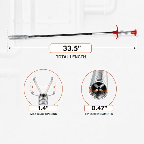 33.5 Inch Compact Drain Grabber Tool, Flexible 4-Claw Pickup Tool for Sink Drains, Small Items and Tight Spaces - style: 33.5 in.