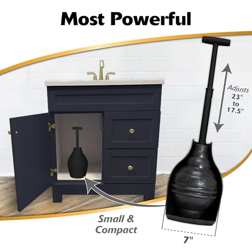 Korky BeehiveMAX Hideaway - Heavy Duty Toilet Plunger with Holder in Black - Drip Free Carry-Seals All Bowl Shapes – Powerful Clog Removal, 97-5B - color: Black