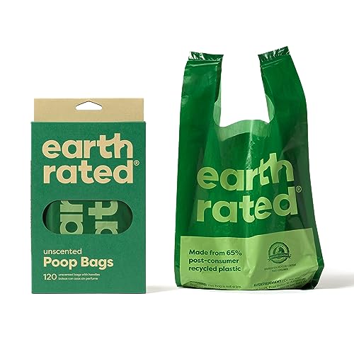 Earth Rated Dog Poop Bags with Handles, Extra Wide, Easy Tie and Guaranteed Leakproof, Unscented, 120 Handle Bags - size: 120 Handle Bags (Box), style: Unscented