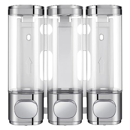 3-in-1 Room Wall Mounted Bathroom,Shower Pump Dispenser and Organizer,Dispensers for The Shower,Shampoo and Conditioner Dispenser,Shampoo Dispenser for Shower - color: 10.6 Oz Triple Silvery