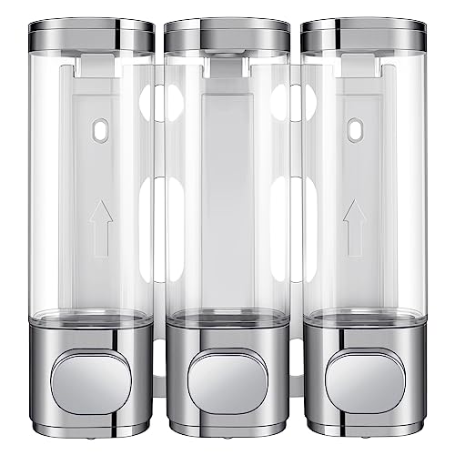 3-in-1 Room Wall Mounted Bathroom,Shower Pump Dispenser and Organizer,Dispensers for The Shower,Shampoo and Conditioner Dispenser,Shampoo Dispenser for Shower - color: 10.6 Oz Triple Silvery