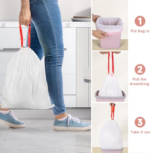 8 Gallon Trash Bags Drawstring Unscented - Magesh 5 Rolls 100 Count Medium Garbage Bag Clear White 30 Liter Strong Plastic Wastebasket Can Liners for Home Kitchen Outdoor Camping - color: Drawstring-8Gal100