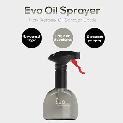 Evo Mini Oil Sprayer Bottle | Non-Aerosol for Olive Oil, Cooking Oils, Vinegars | 8-Oz Capacity | Rotatable Nozzle | Gourmet Cooking Tools - Food-Safe Materials - Charcoal, Set of 2 - color: Charcoal