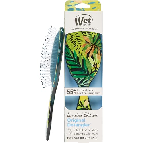 Wet Brush Original Detangler Hair Brush, Flexible Bristles Gently Detangle All Hair Types, Works on Wet or Dry Strands, Ergonomic Handle, Reduces Breakage, Limited Edition, Tropical Oasis Green Jungle - color: Tropical Oasis Green