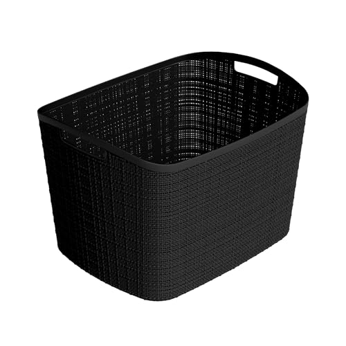 Curver Set of 2 XL 30.5L Jute Decorative Plastic Organization and Storage Baskets - Perfect Bins for Home Office, Closet Shelves, Kitchen Pantry and All Bedroom Essentials, Black - color: Black, size: Extra Large
