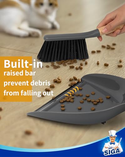 MR.SIGA Dustpan and Brush Set, Portable Cleaning Brush and Dustpan Combo with Bamboo Handle, Gray, 1 Set - color: Gray