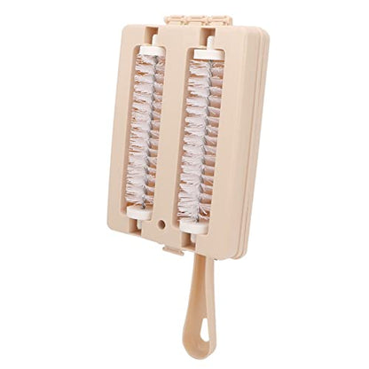 Carpet Debris Sweeper Brush, Double Roller Handheld Dust Cleansing Brush for Pet Hair and Crumbs, with Comfortable Handle for Bed Clothes Desktop