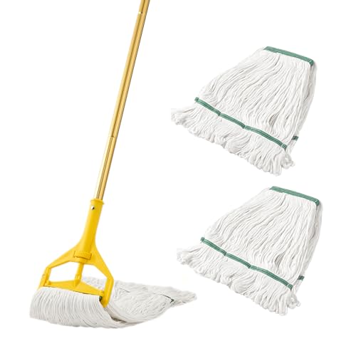 Midoneat Commercial Industrial Heavy Duty Mop with Two Extra Replacement Mop Head,60" Long Handle Looped-End String Wet Cotton Mops for Floor Cleaning