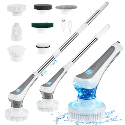 Electric Spin Scrubber, 2023 New Cordless Electric Shower Scrubber with 7 Replaceable Brush Heads & 3 Adjustable Extension Handles, IPX8 Waterproof High Speed Power Cleaning Brush for Bahroom, Kitchen