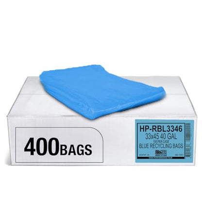 Aluf Plastics 40-45 Gallon 1.2 (Equivalent) MIL Blue Trash Garbage Recycling Bags - 33" x 46" - Pack of 400 - For Industrial, Home, Contractor - style: 42 Gal, 1.2 Mil Equiv, 400 Count
