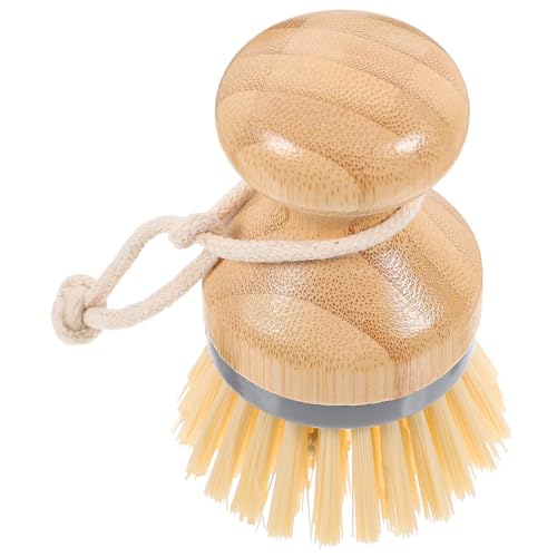 Toyvian Handle Dish Scrub Brush with Palm Fiber Bristles, Gray Kitchen Cleaning Brush for Stubborn Stains, Vegetable and Pot Scrubber, Eco-Friendly Kitchen Supplies