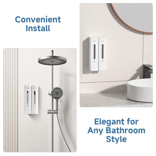 1984 Shampoo and Conditioner Dispenser Wall Mount Shower Dispenser 2 Chamber No Drill Bathroom Set Shampoo Dispenser for Shower Wall Home Hotel 400ml x 2 White - color: White 2 Chamber