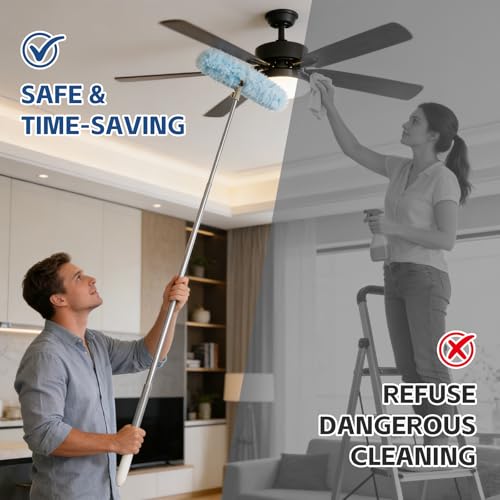 6 ft Duster Extended Handle with 20 Pcs Duster Refill for Swiffer, Duster with Extension Pole, Heavy Duty Duster Refills Kit for Ceiling Fan Blades, Cleaning, Furniture, Blind, Hard-to-Reach Areas