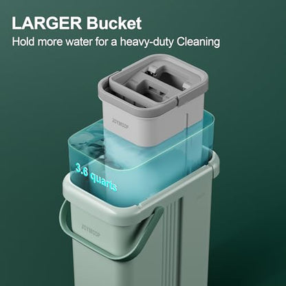 JOYMOOP Flat Mop System, Microfiber Mop and Bucket Set, Green, Commercial & Household Floor Cleaning Mop with Long Handle, Includes 3 Reusable 15" Pads - color: Green Max531
