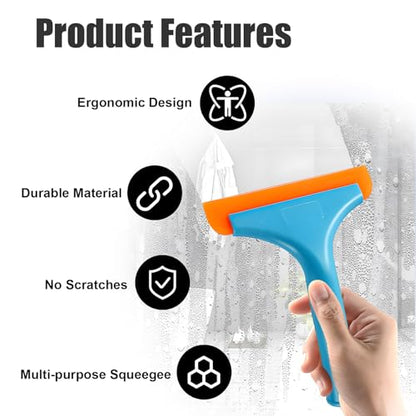 Ziciner Small Silicone Window Squeegee, Car Windshield Water Blade Squeegee, Multifunctional Auto Squeegee with 5.9 Inch Blade and Non-Slip Handle for Car Window, Home Cleaning (Blue-2PCS) - color: Blue-2pcs