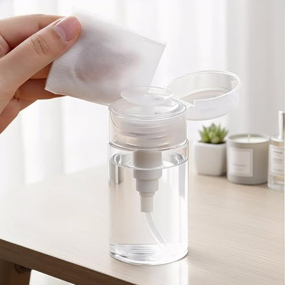 Refillable Press Pump Dispenser Bottle, Clear, Leak-Proof, Portable Reusable Travel Size for Makeup Remover, Toner, Nail Polish Remover,6.08oz(200ml)
