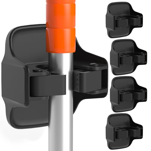 reliahom 5 Pack Broom Holder Wall Mount Mop Grippers No Drilling Self Adhesive Anti-Slip Mop Handle Hanger Dustpan and Broom Organizer Garage Storage Racks-Black - color: Black, size: 5 Pack 1Rack