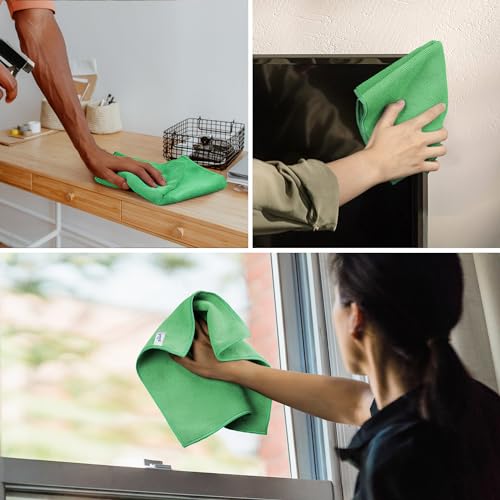 MR.SIGA Microfiber Cleaning Cloths, All-Purpose Microfiber Towels, Streak Free Cleaning Rags, Pack of 12, Green, Size 32 x 32 cm(12.6 x 12.6 inch) - size: 12.6 x 12.6 inch