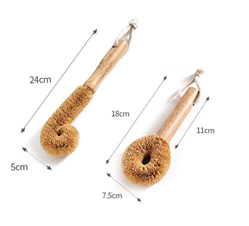 Wodden Cleaning Brush, Bottle Washing Brush, Pan Scrub Brush, Natural Coconut Fiber Brush Head , Sturdy, Deep Cleaning, Eco-Friendly