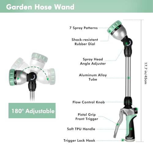 RESTMO Metal Watering Wand, Heavy Duty Garden Hose Wand with 180° Swivel Ratcheting Head, 16'' Hose Nozzle Sprayer with 7 Spray Patterns and Flow Control, for Water Hanging Baskets and Shrubs, Cyan - color: Cyan