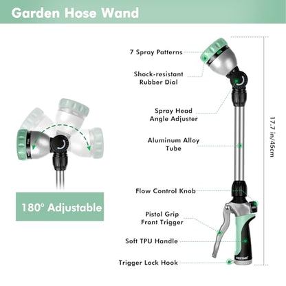 RESTMO Metal Watering Wand, Heavy Duty Garden Hose Wand with 180° Swivel Ratcheting Head, 16'' Hose Nozzle Sprayer with 7 Spray Patterns and Flow Control, for Water Hanging Baskets and Shrubs, Cyan - color: Cyan