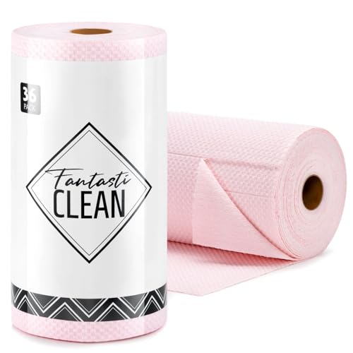Fantasticlean Large Microfiber Cleaning Cloth Roll - 18'' by 12'', 36 Sheets, Thick, Super Absorbent and Reusable Rags, Daily Cleaning Supplies for Vehicle..(Pink) - size: 36 Pack-Pink