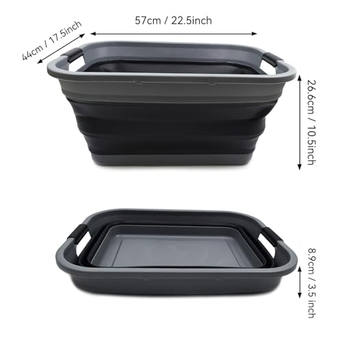 SAMMART 41L (10.8 gallon) Collapsible Plastic Laundry Basket - Foldable Pop Up Storage Container/Organizer - Portable Washing Tub - Space Saving Hamper/Basket, (Rectangular, Grey/Black) - color: Grey/Black
