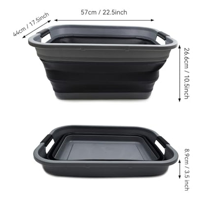 SAMMART 41L (10.8 gallon) Collapsible Plastic Laundry Basket - Foldable Pop Up Storage Container/Organizer - Portable Washing Tub - Space Saving Hamper/Basket, (Rectangular, Grey/Black) - color: Grey/Black
