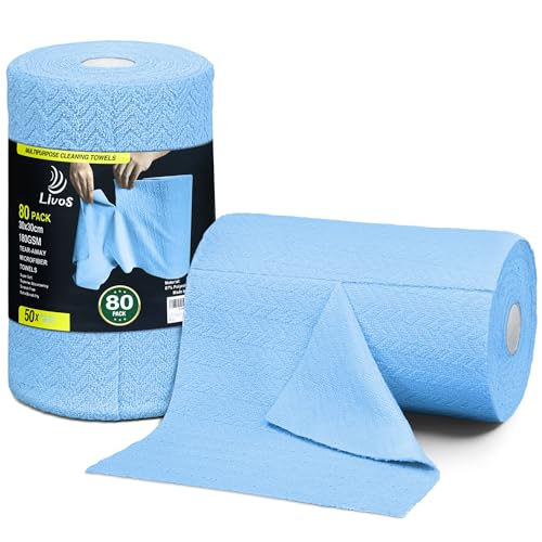 LIVOS Microfiber Cleaning Cloth Roll - 80 Pack, Reusable Paper Towels, Microfiber Towels for Cars, Super Absorbent Lint Free Cleaning Rags for House, Kitchen, Window-Light Blue, 11.5"x11.5" - color: Light Blue