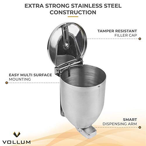 Vollum Powder-Soap Dispenser - 32 Ounce Stainless Steel Bathroom Soap Dispenser with Large Filler Cap - Strong Wall Mounted Pump Kitchen Soap Dispenser - Farmhouse Kitchen Decor Dish Soap Dispensers