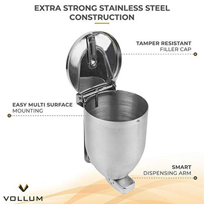 Vollum Powder-Soap Dispenser - 32 Ounce Stainless Steel Bathroom Soap Dispenser with Large Filler Cap - Strong Wall Mounted Pump Kitchen Soap Dispenser - Farmhouse Kitchen Decor Dish Soap Dispensers