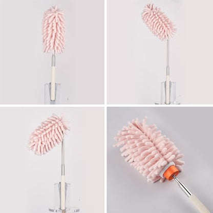 Pink Retractable Microfiber Duster for Cleaning Extendable Feather Duster Household Cleaning Tool for Cleaning Car, Office, Window, Furniture
