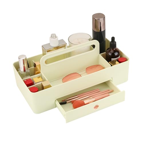 Multipurpose Caddy Organizer with Handle -8 Compartments and 1 small drawer - Art Craft Supplies, Office, Desk, Stationery Pen Holder, Makeup, Bathroom, Shower, Cleaning, Dorm Organizer - Green - color: Green
