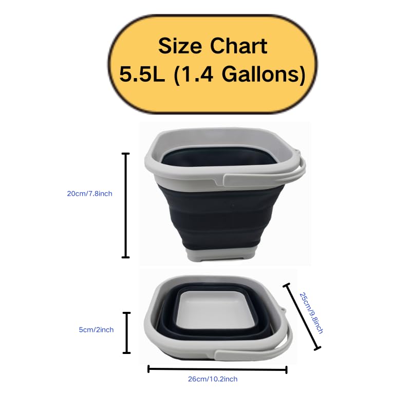 SAMMART 5.5L Set of 2 Collapsible Square Handy Bucket/Foldable SquareWater Pail/Portable Tub with Handle. (Slate Grey + Steel Blue) - color: Slate Grey + Steel Blue