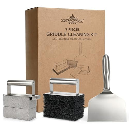 XUDAKAIXIN Premium Griddle Cleaning Kit for Blackstone, Flat Top Grill Cleaning Kit with Grill Brick, Scouring Pads & Scraper – Easy to Remove Grease and Residue
