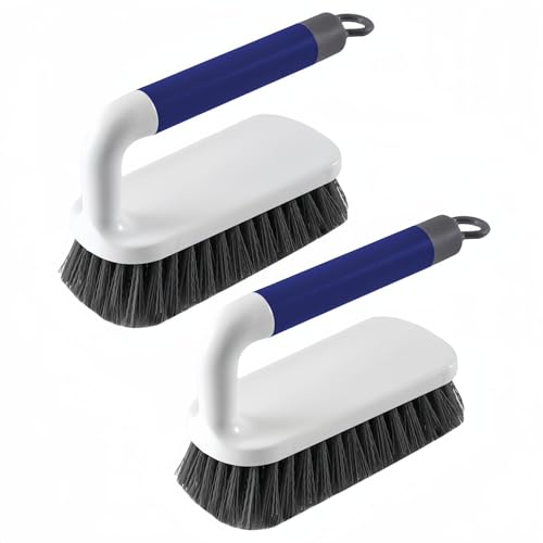Scrub Brush, Scrubbing Cleaning Brushes, Heavy Duty Cleaning Brushes with Handle, for Shower, Bathroom, Carpet, Kitchen and Bathtub Scrubber, 2 Pack (Blue) - color: Blue