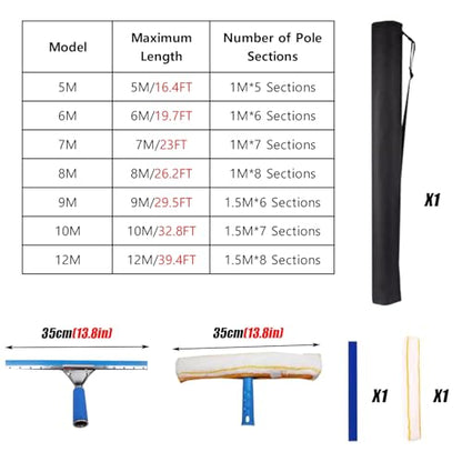 Professional Glass Cleaning Kit - Heavy Duty 2-in-1 Washer with Extendable Pole (12m/39.4ft) for Small Business, Window Cleaning Equipment, Streak-Free Shine - color: 9m/29.5ft