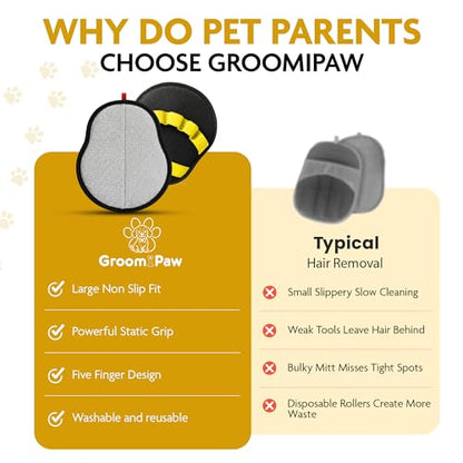 Pet Hair Removal Glove | Cats and Dogs | Reusable Electrostatic Fur Remover with Upgraded Dual-Directional Bristles | Non-Slip Finger Loop Design for Laundry, Furniture, Clothes, Couch & Car (Yellow) - color: Yellow