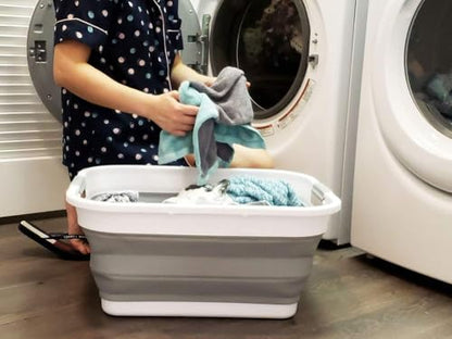 SAMMART 41L (10.8 gallon) Collapsible Plastic Laundry Basket-Foldable Pop Up Storage Container/Organizer-Portable Washing Tub-Space Saving Hamper, Water capacity: 32L (8.4 gallon) (Rectangular, Grey) - color: Grey