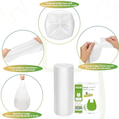 8 Gallon White-Trash-Bags Unscented Tall Kitchen - Large Plastic Garbage Bag With Handles 60Counts Recycling Office Car Medium Waste Basket Can Liner Thick Strong Acqkunlo - color: 8 gal white 60