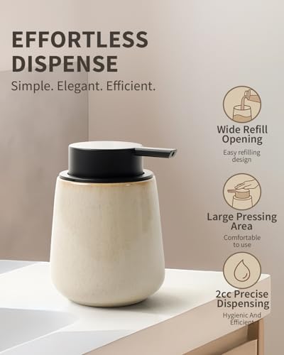 BosilunLife Hand Soap Dispenser - Ceramic Dish Soap Dispenser for Bathroom 12ounce Refillable Liquid Hand Wash Dispenser for Essential Oil, Lotion Soap, Greige with Speckle - color: Greige