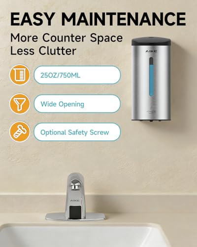 AIKE Classic Automatic Soap Dispenser,25 oz Liquid Wall Mount,Brushed Stainless Steel Finish Model AK1205E - color: Brushed Stainless Steel