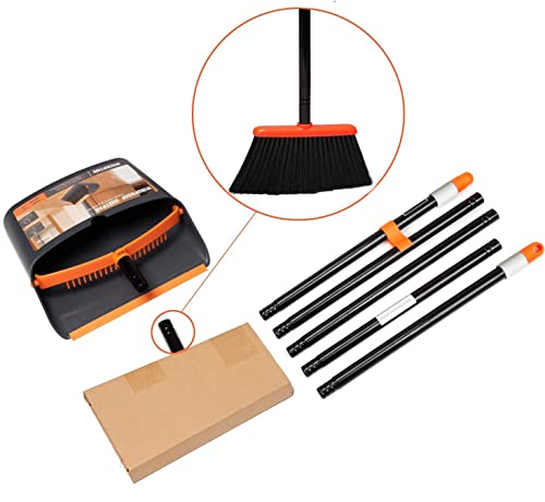 TreeLen Broom and Dustpan Set with 52" Long Handle for Home Kitchen Room Office Lobby Floor Use Upright Stand Up Stand Up Broom with Dustpan Combo - color: A Orange Broom and Dustpan