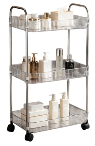 Sooyee Clear 3-Tier Plastic Rolling Utility Cart with Wheels, Multi-Functional Storage Trolley for Office, Living Room, Kitchen, Movable Storage Organizer with Wheels - color: Clear, size: Wide 3 Tier