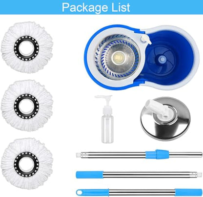 Spin Mop and Bucket with Wringer Set, 360° Spinning Mop Bucket System with 3 Microfiber Mop Replacement Heads Refills,56" Stainless Steel Extended Handle for Floor Cleaning Home(20QT) (Green) (Blue) - color: Blue