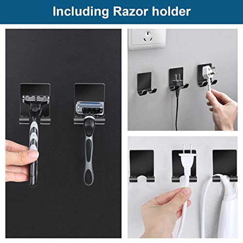 Diesisa Razor Holder 304 Stainless Steel for Shower + Adhesive Sticky Heavy Duty Waterproof Wall Hooks, Premium for Hanging Towels, Coat, hat (2+2 Pack) - Black - color: Black-4pcs
