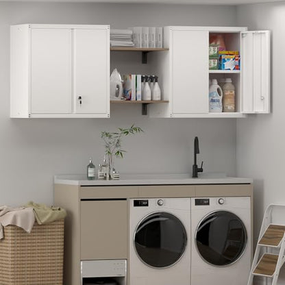 Metal Wall Cabinet,Garage Wall Mounted Cabinets,Steel Locking Cabinet,Metal Wall Cabinets for Office,Wall Cabinets with Doors and Shelves,Garage Cabinets for Home,Basement - color: 28"h-wall Cabinet / White